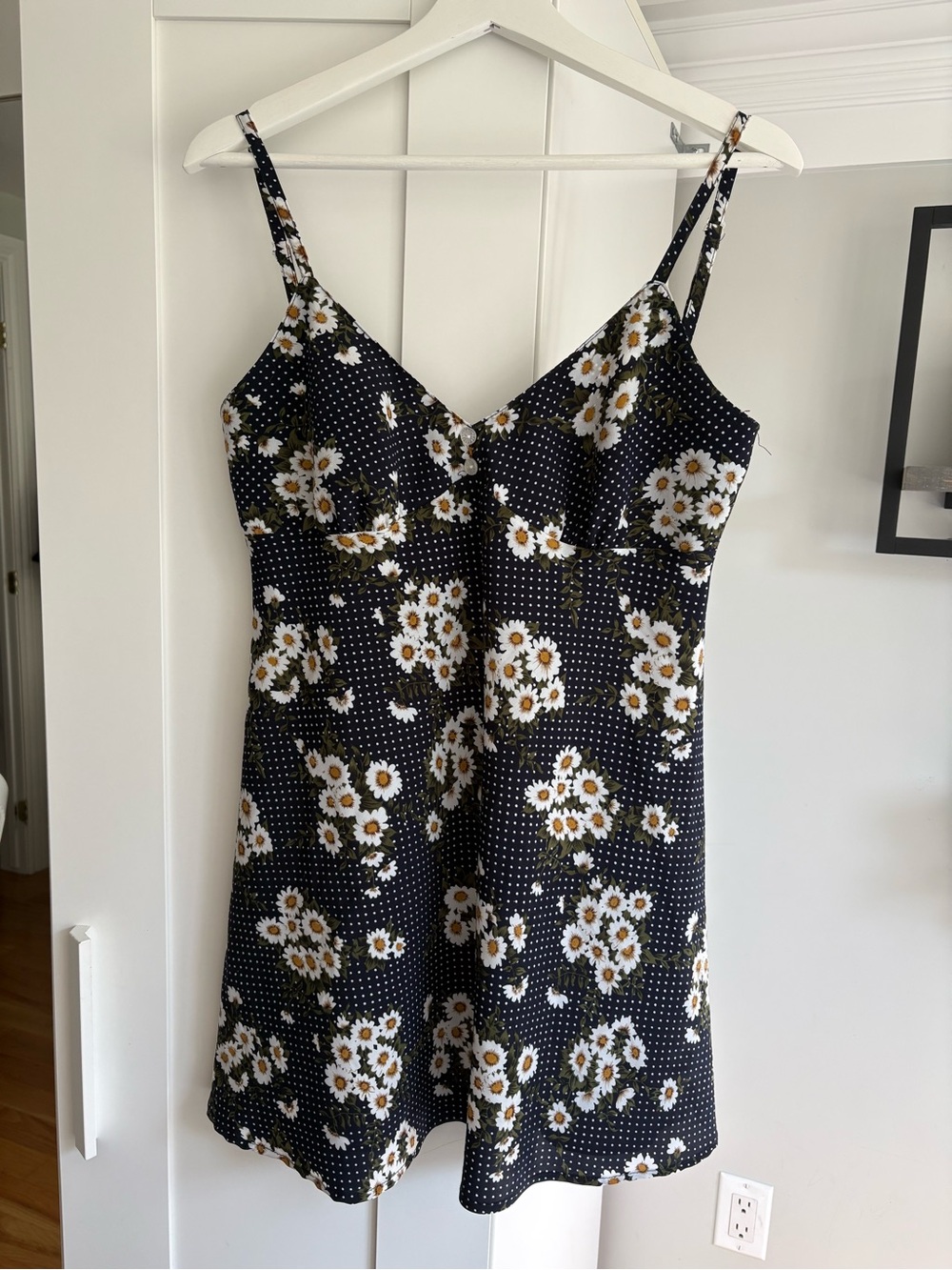 Vintage La Senza Navy Floral Slip Dress with White Daisies